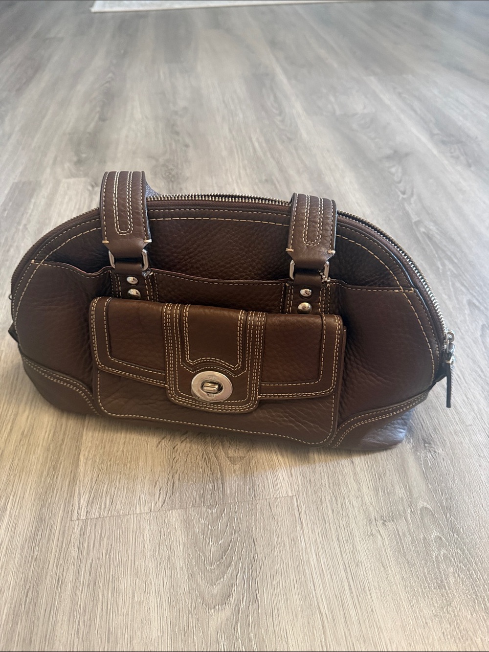 Coach Brown Leather Dome Shoulder Bag with Front Pocket